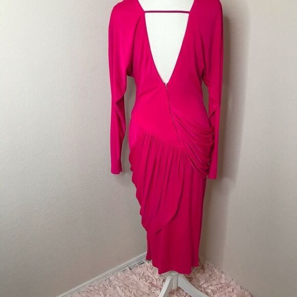 Vintage cascadei‎ hot pink drape midi dress - Picture 6 of 11